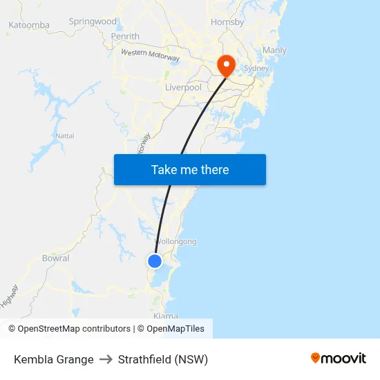 Kembla Grange to Strathfield (NSW) map