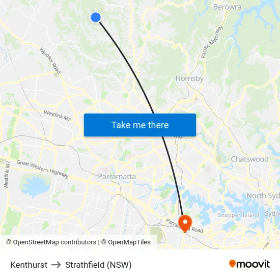 Kenthurst to Strathfield (NSW) map