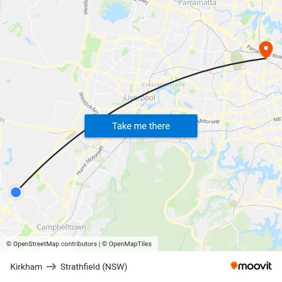 Kirkham to Strathfield (NSW) map