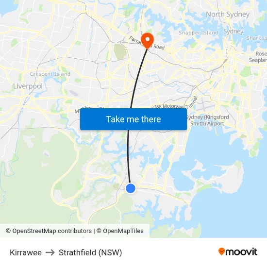 Kirrawee to Strathfield (NSW) map
