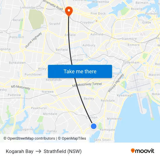 Kogarah Bay to Strathfield (NSW) map
