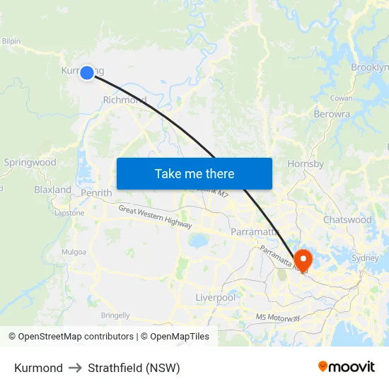 Kurmond to Strathfield (NSW) map