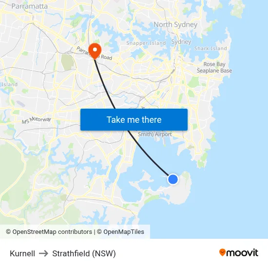 Kurnell to Strathfield (NSW) map