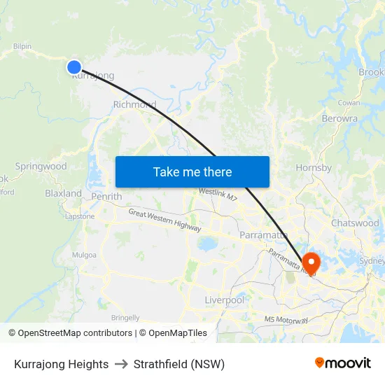 Kurrajong Heights to Strathfield (NSW) map