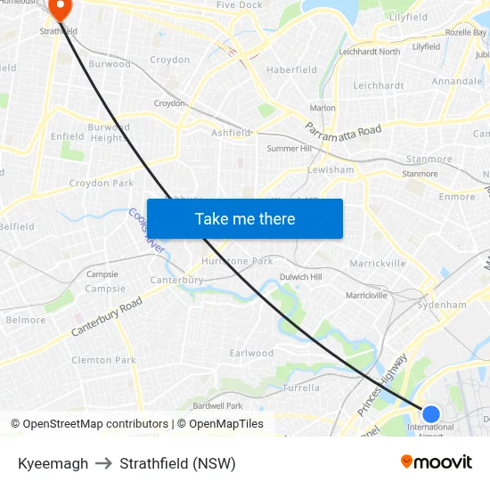 Kyeemagh to Strathfield (NSW) map
