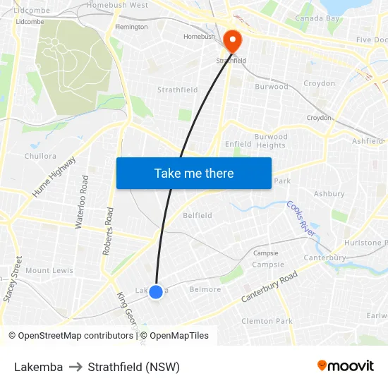 Lakemba to Strathfield (NSW) map