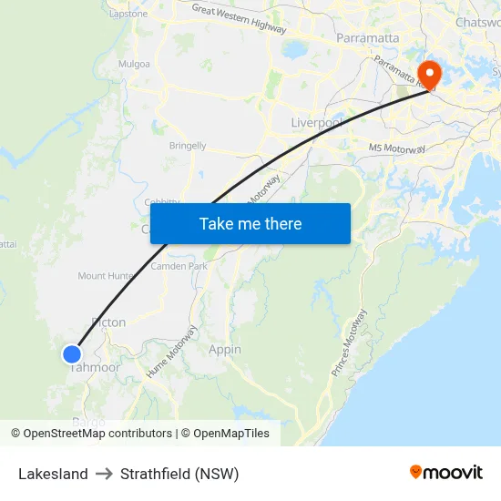 Lakesland to Strathfield (NSW) map