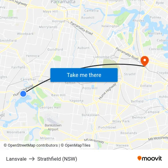 Lansvale to Strathfield (NSW) map