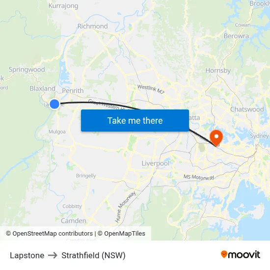 Lapstone to Strathfield (NSW) map