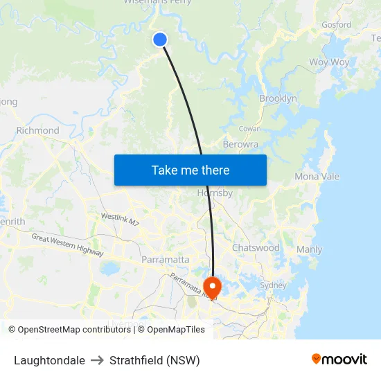 Laughtondale to Strathfield (NSW) map