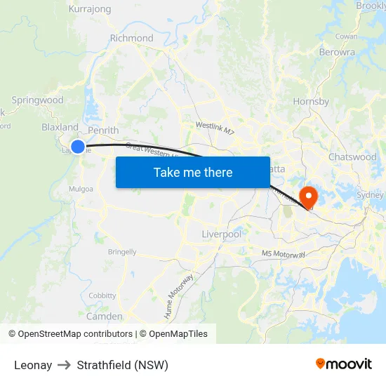 Leonay to Strathfield (NSW) map