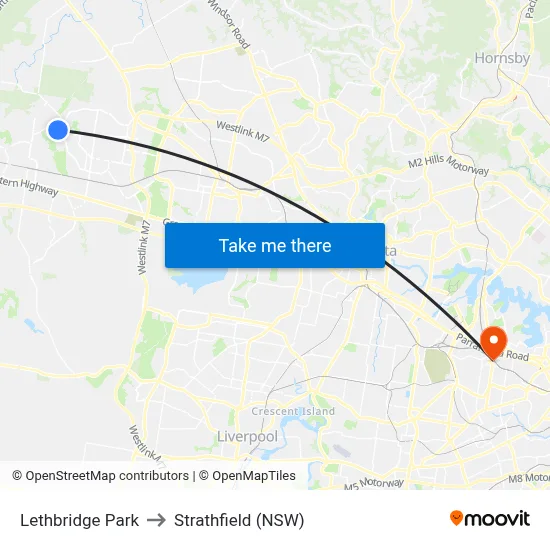 Lethbridge Park to Strathfield (NSW) map