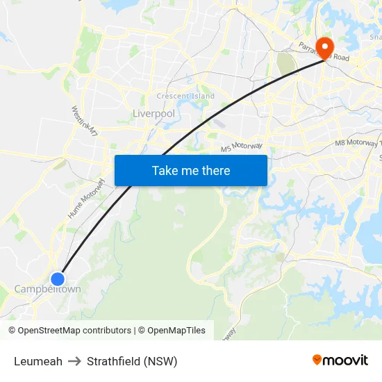 Leumeah to Strathfield (NSW) map