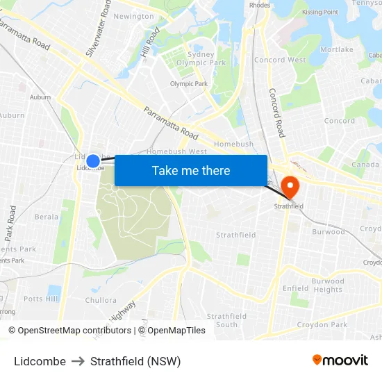 Lidcombe to Strathfield (NSW) map