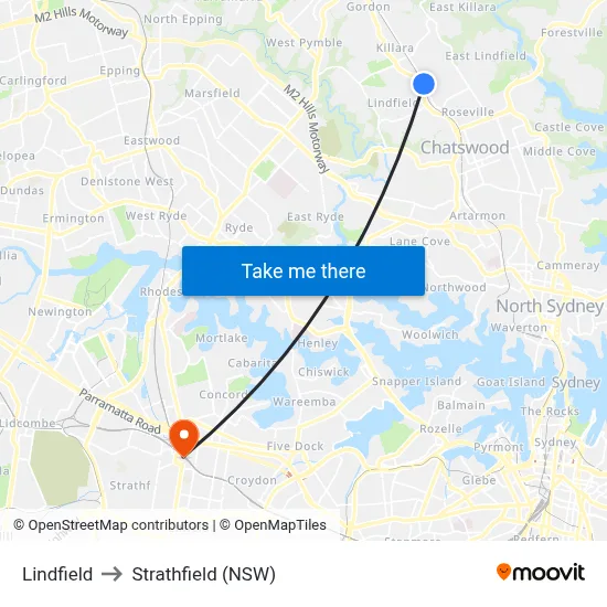 Lindfield to Strathfield (NSW) map