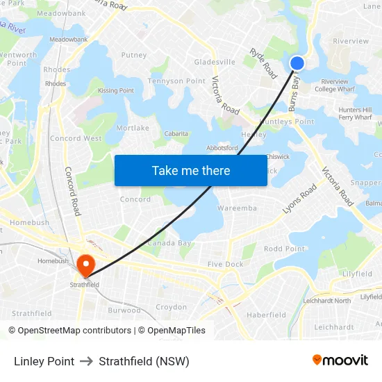 Linley Point to Strathfield (NSW) map