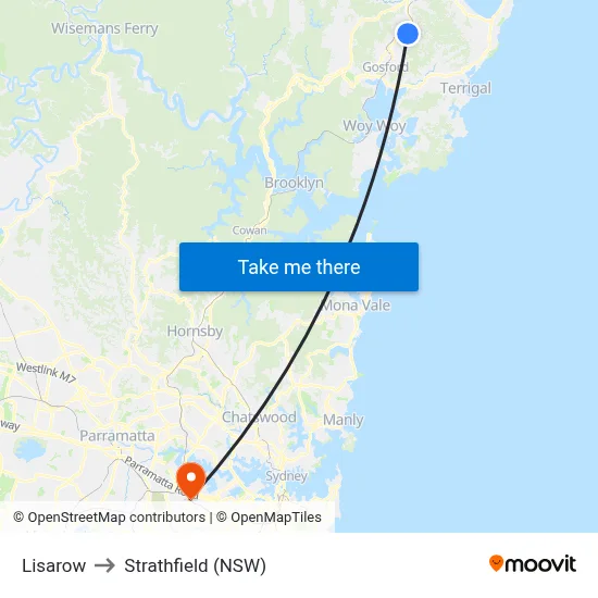 Lisarow to Strathfield (NSW) map