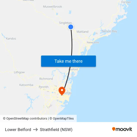 Lower Belford to Strathfield (NSW) map