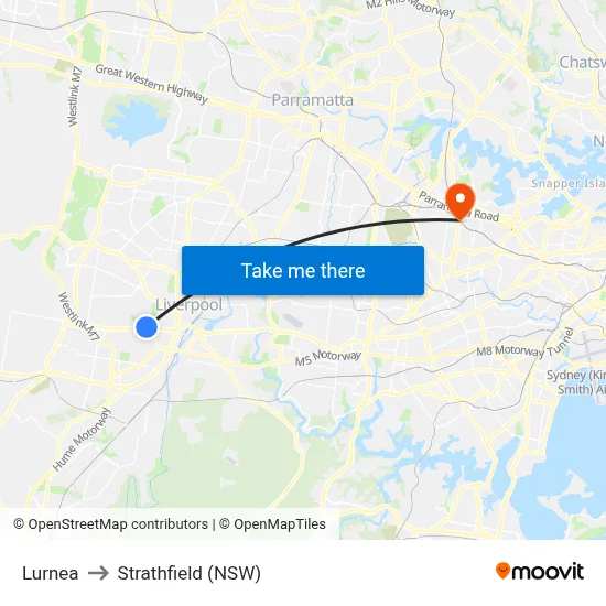 Lurnea to Strathfield (NSW) map