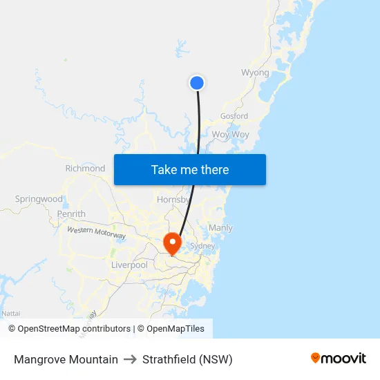 Mangrove Mountain to Strathfield (NSW) map
