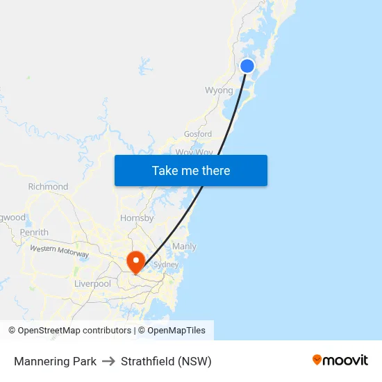 Mannering Park to Strathfield (NSW) map