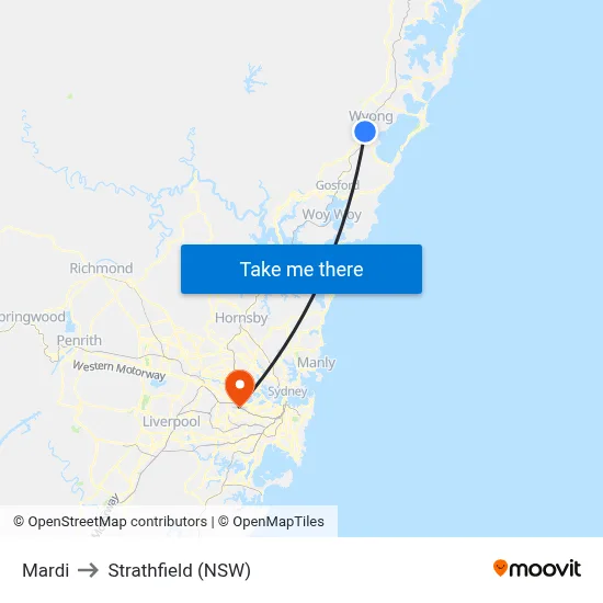 Mardi to Strathfield (NSW) map