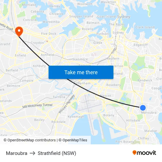 Maroubra to Strathfield (NSW) map