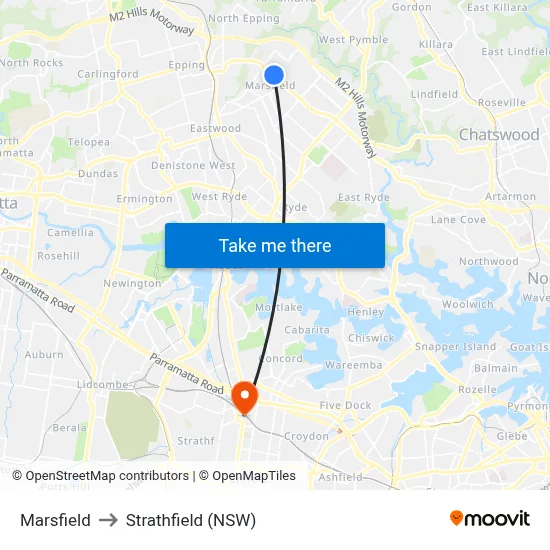 Marsfield to Strathfield (NSW) map