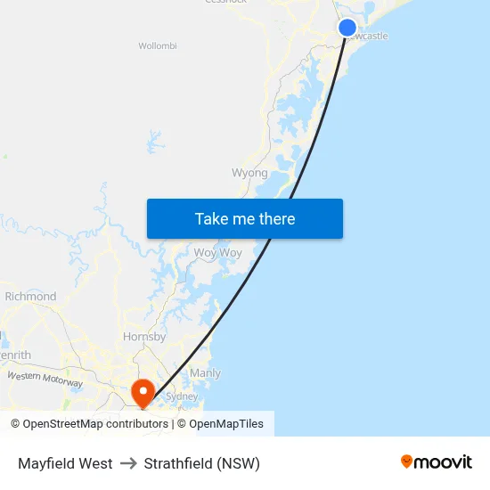 Mayfield West to Strathfield (NSW) map