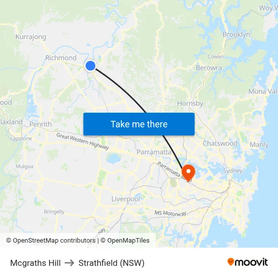 Mcgraths Hill to Strathfield (NSW) map