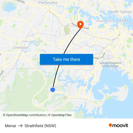 Menai to Strathfield (NSW) map