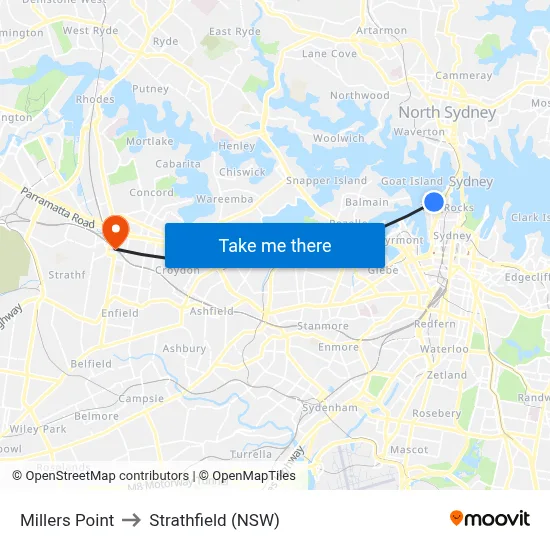 Millers Point to Strathfield (NSW) map
