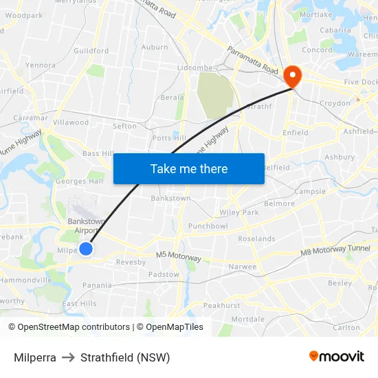 Milperra to Strathfield (NSW) map