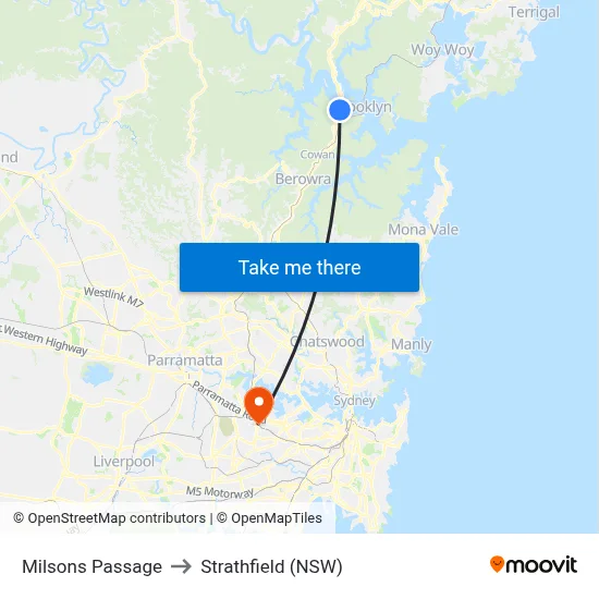 Milsons Passage to Strathfield (NSW) map