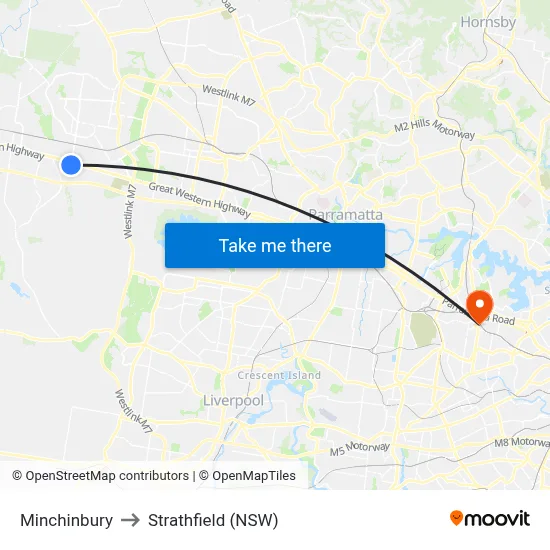 Minchinbury to Strathfield (NSW) map