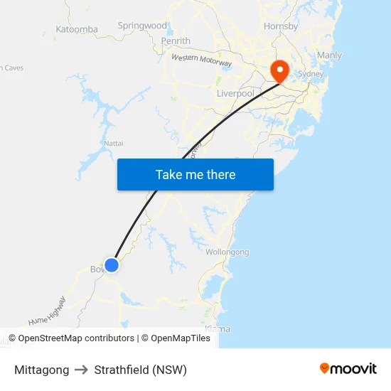Mittagong to Strathfield (NSW) map