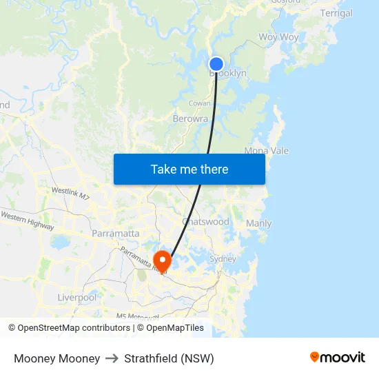 Mooney Mooney to Strathfield (NSW) map