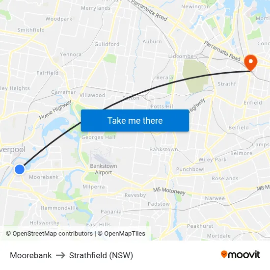 Moorebank to Strathfield (NSW) map