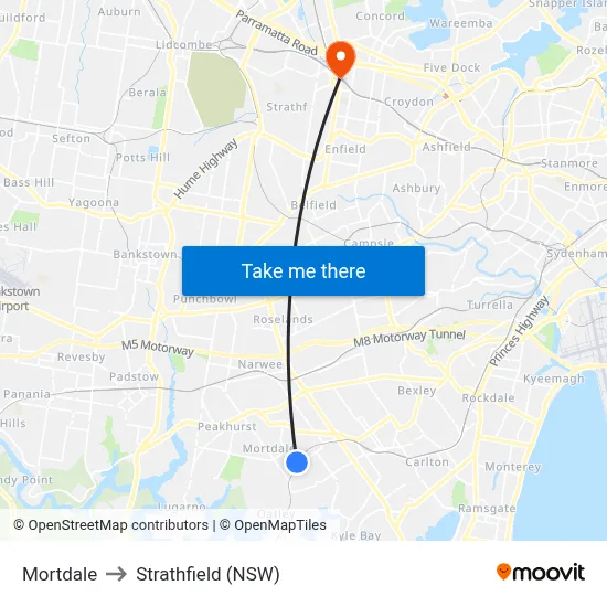 Mortdale to Strathfield (NSW) map