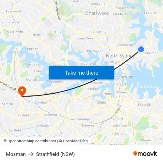 Mosman to Strathfield (NSW) map