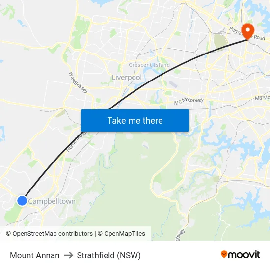 Mount Annan to Strathfield (NSW) map