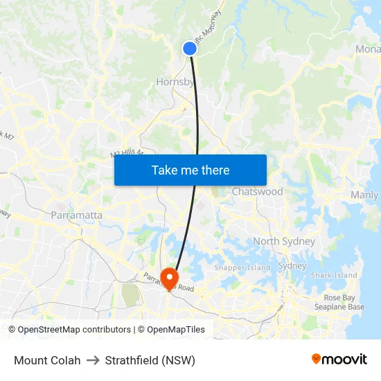 Mount Colah to Strathfield (NSW) map