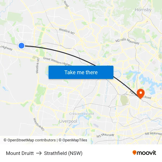 Mount Druitt to Strathfield (NSW) map
