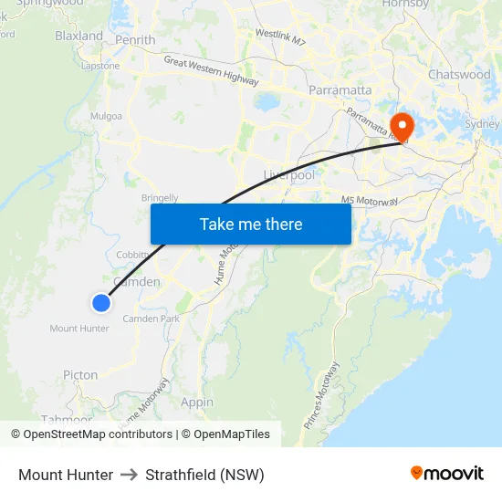 Mount Hunter to Strathfield (NSW) map