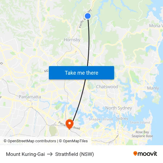 Mount Kuring-Gai to Strathfield (NSW) map
