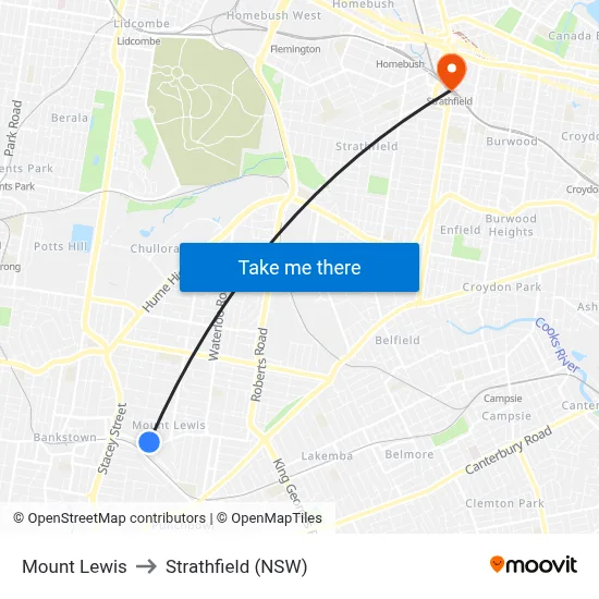 Mount Lewis to Strathfield (NSW) map