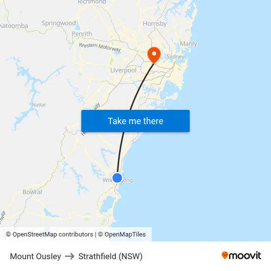 Mount Ousley to Strathfield (NSW) map