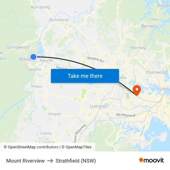 Mount Riverview to Strathfield (NSW) map