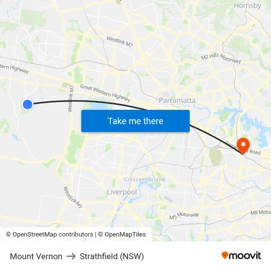 Mount Vernon to Strathfield (NSW) map