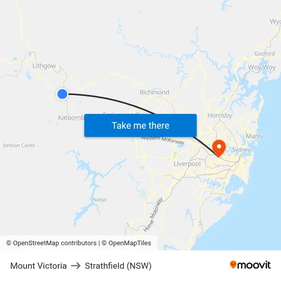 Mount Victoria to Strathfield (NSW) map
